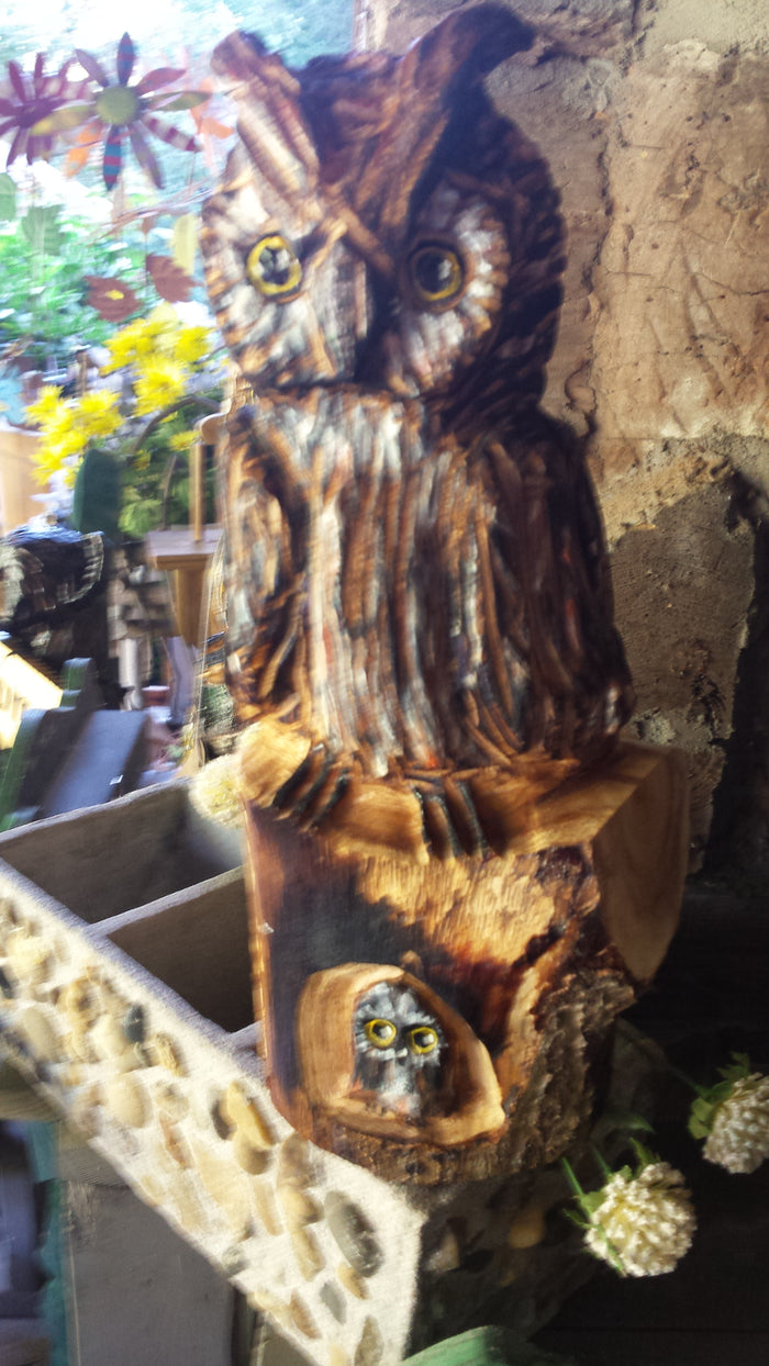 Chainsaw Carved Small Great Horned Owl