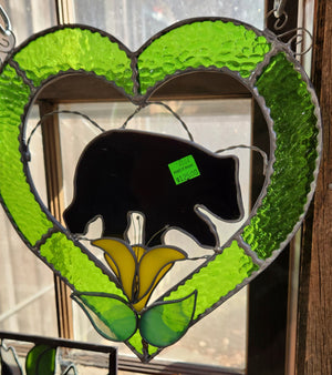 Bear in Heart Stained Glass