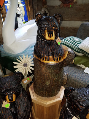 Chainsaw Carved Bear in a Stump Medium 2