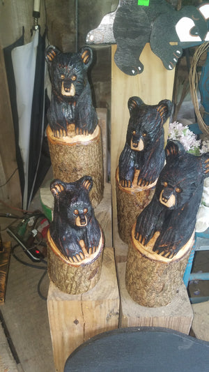 Chainsaw Carved Bear in a Stump Small